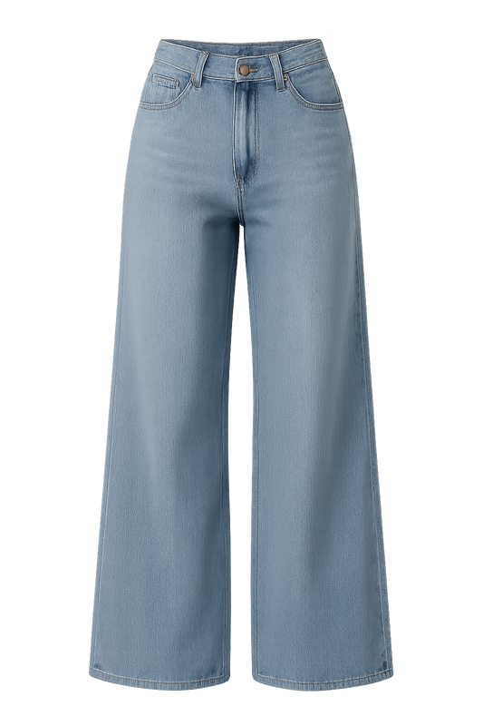 Women's High Waist Wide Leg Jeans 3/4 Length Straight - Fashinoza