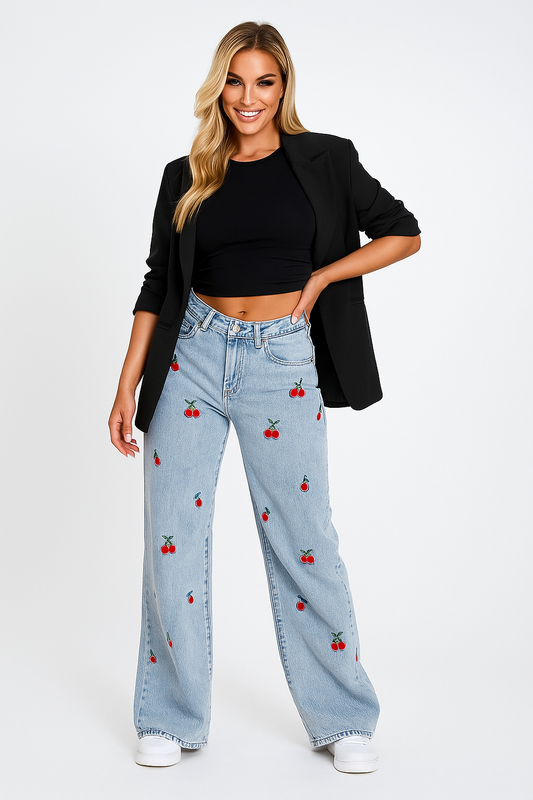 Women's High Waist Wide Leg Distressed Denim Jeans - Fashinoza