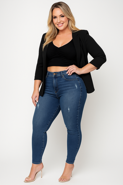 Women's High Waist Slim Fit Jeans Blue Distressed Denim Shorts - Fashinoza