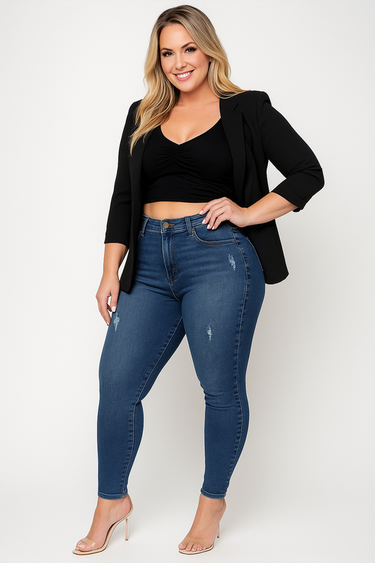 Women's High Waist Slim Fit Jeans Blue Distressed Denim Shorts - Fashinoza