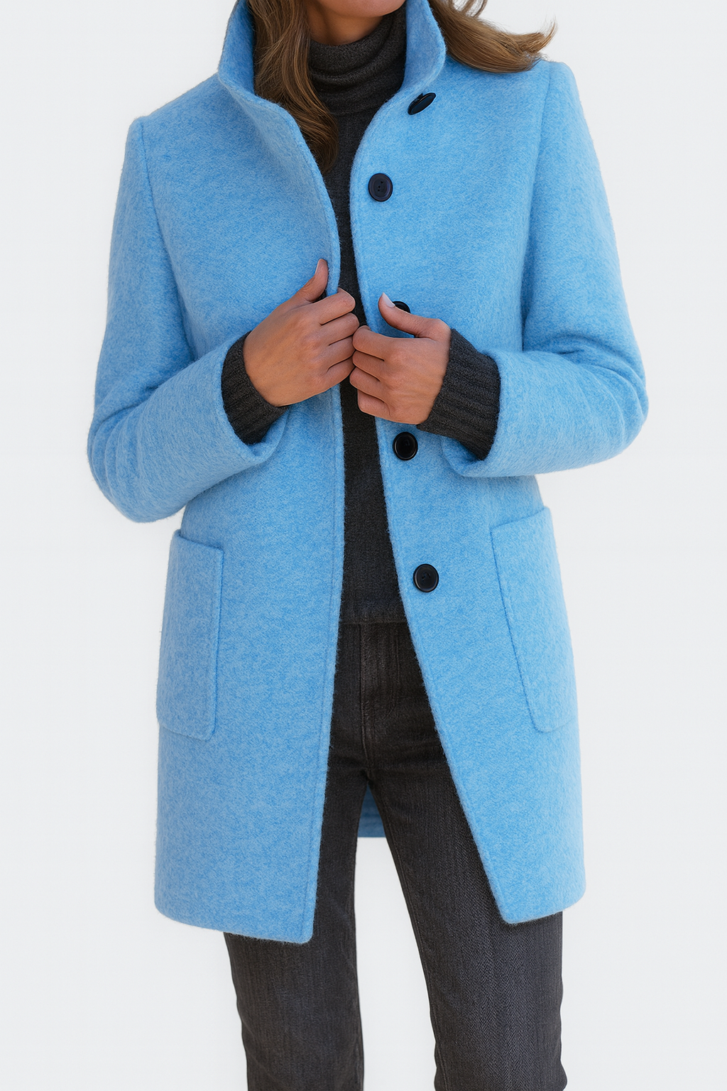 Women's Button Front Coat Patch Pocket Design