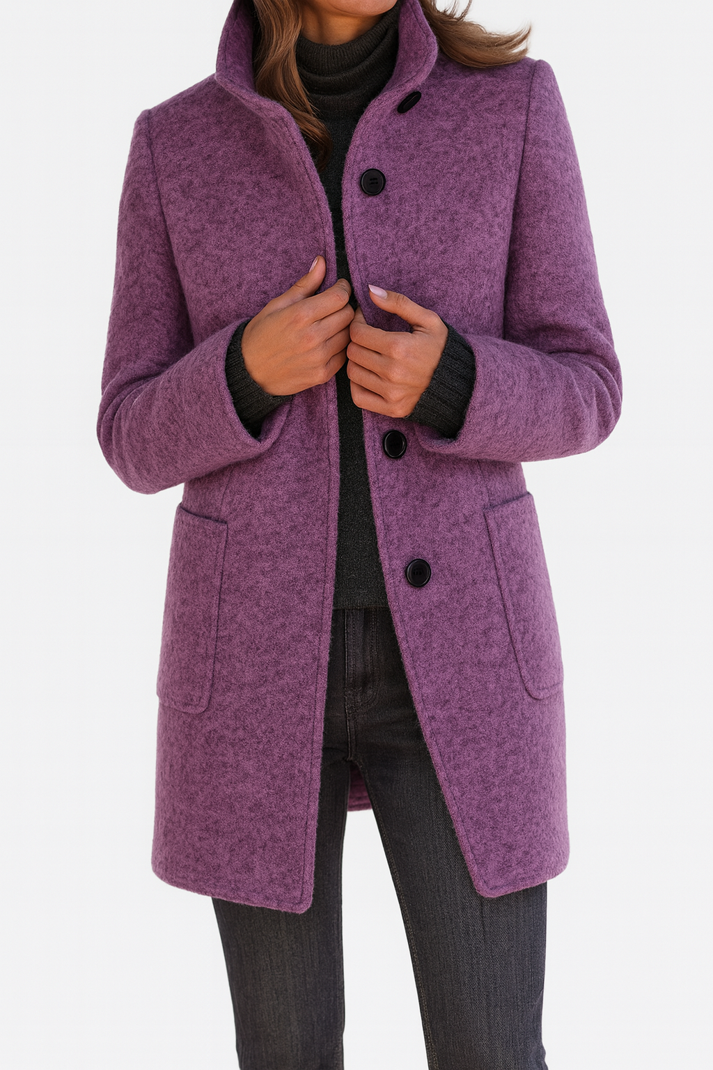Women's Button Front Coat Patch Pocket Design