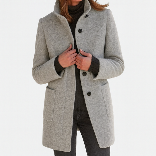 Women's Button Front Coat Patch Pocket Design - Fashinoza