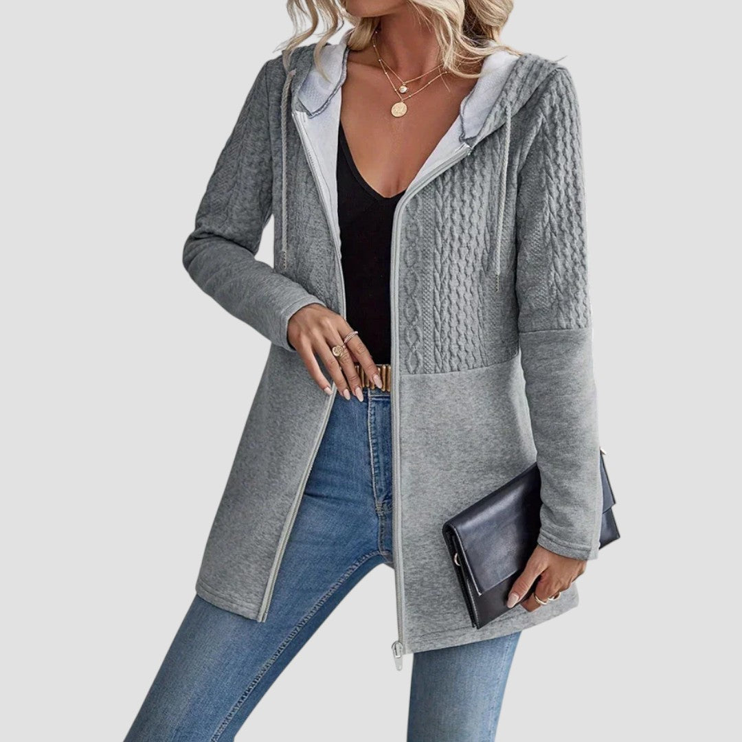 Women's Hooded Longline Jacket Adjustable Drawstrings - Fashinoza