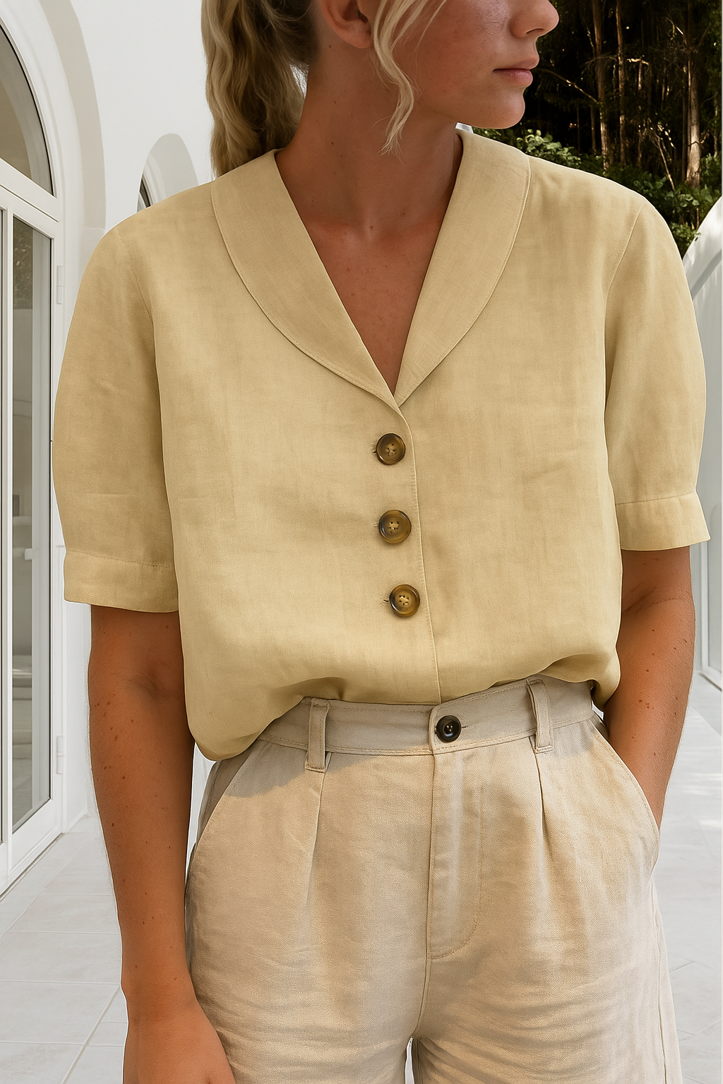 Women's Short Sleeve Button Up Blouse