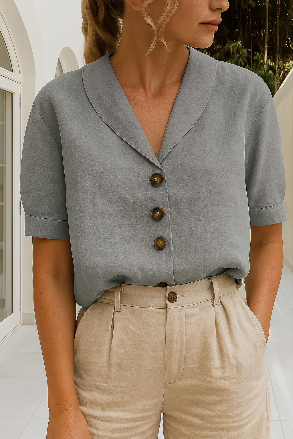 Women's Short Sleeve Button Up Blouse