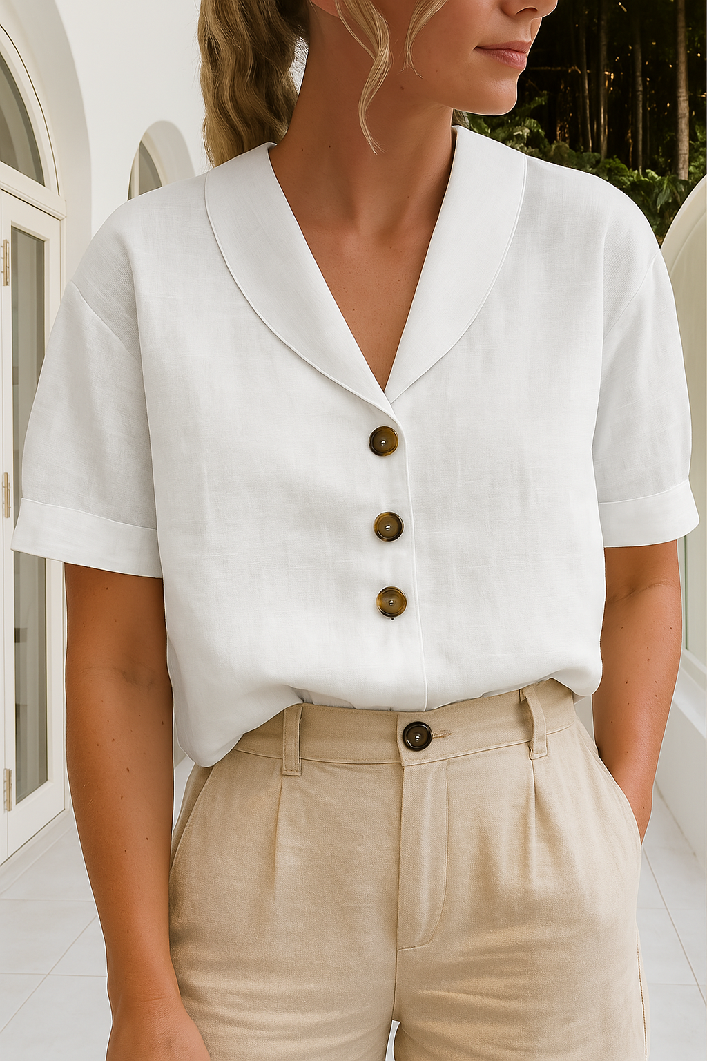 Women's Short Sleeve Button Up Blouse - Fashinoza