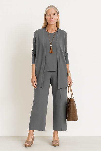 Women's 3-Piece Cardigan Set Tank Wide Leg Pants - Fashinoza