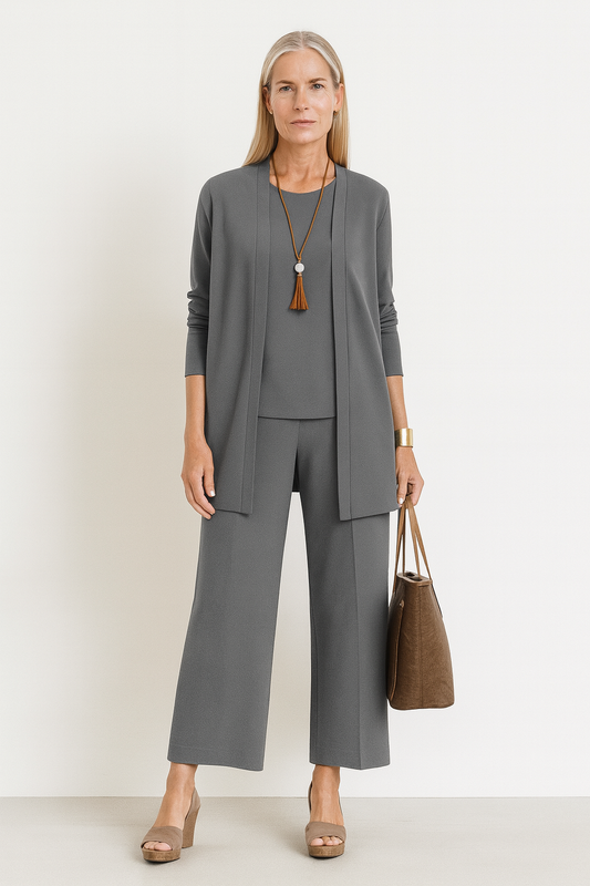 Women's 3-Piece Cardigan Set Tank Wide Leg Pants - Fashinoza