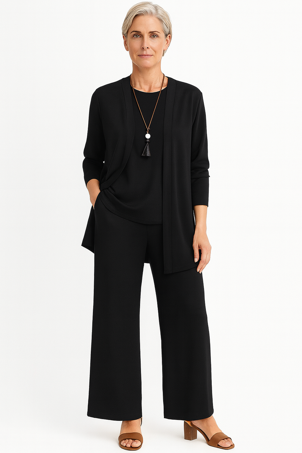 Women's 3-Piece Cardigan Set Tank Wide Leg Pants