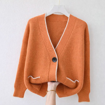 Women's V-Neck Cardigan Loose Fit - Fashinoza