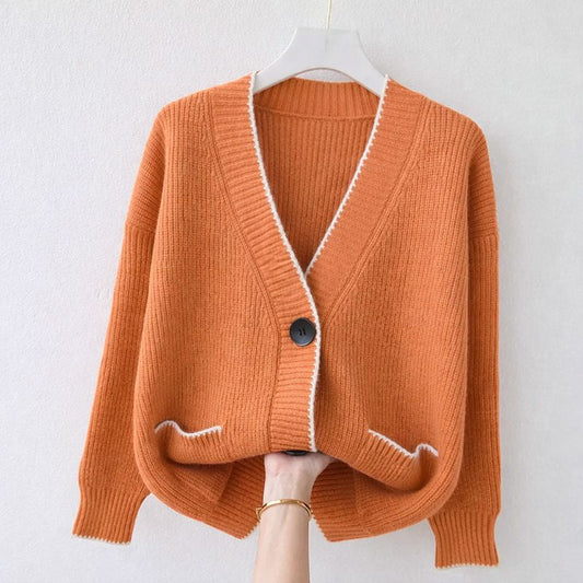 Women's V-Neck Cardigan Loose Fit - Fashinoza