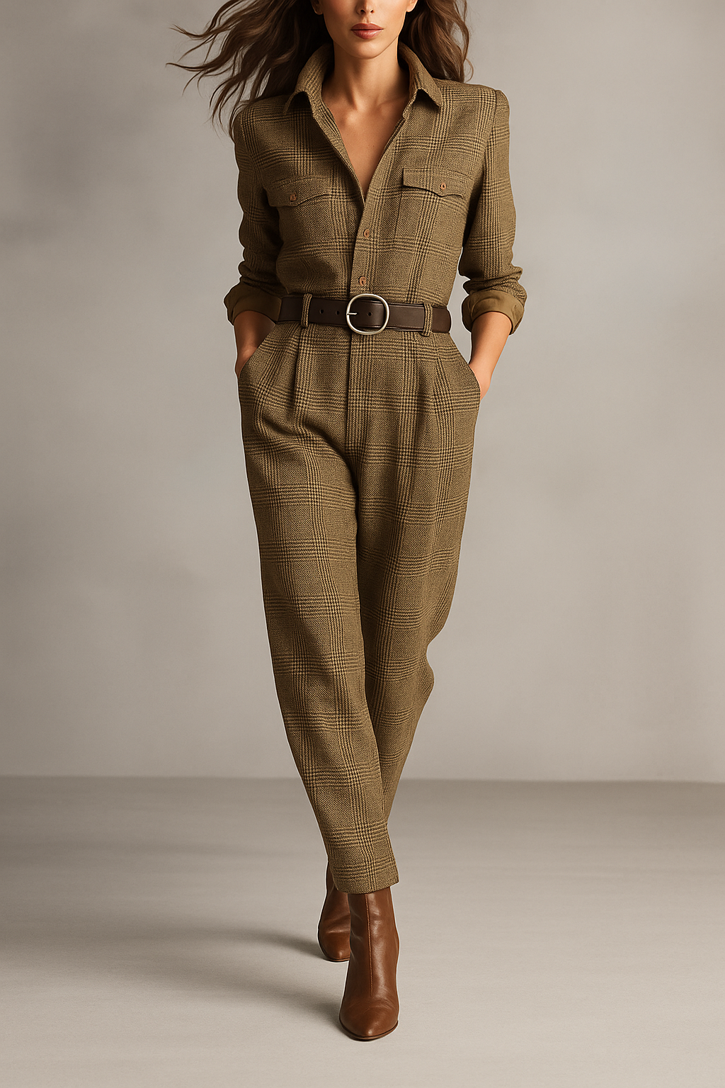 Women's Plaid Jumpsuit - Fashinoza