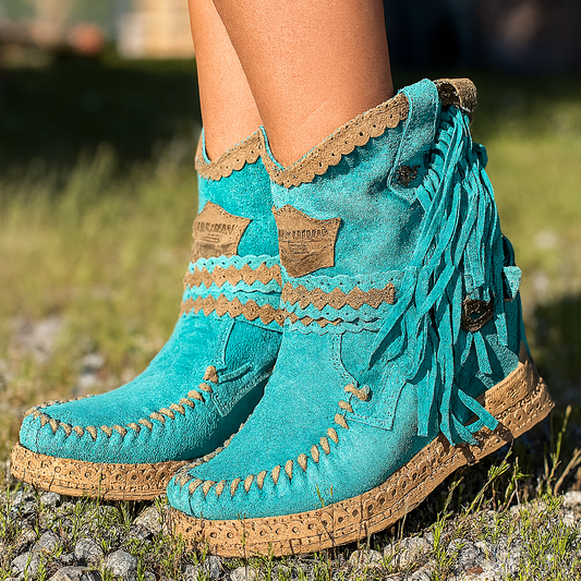 Women's Western Boots Fringed Brown - Fashinoza