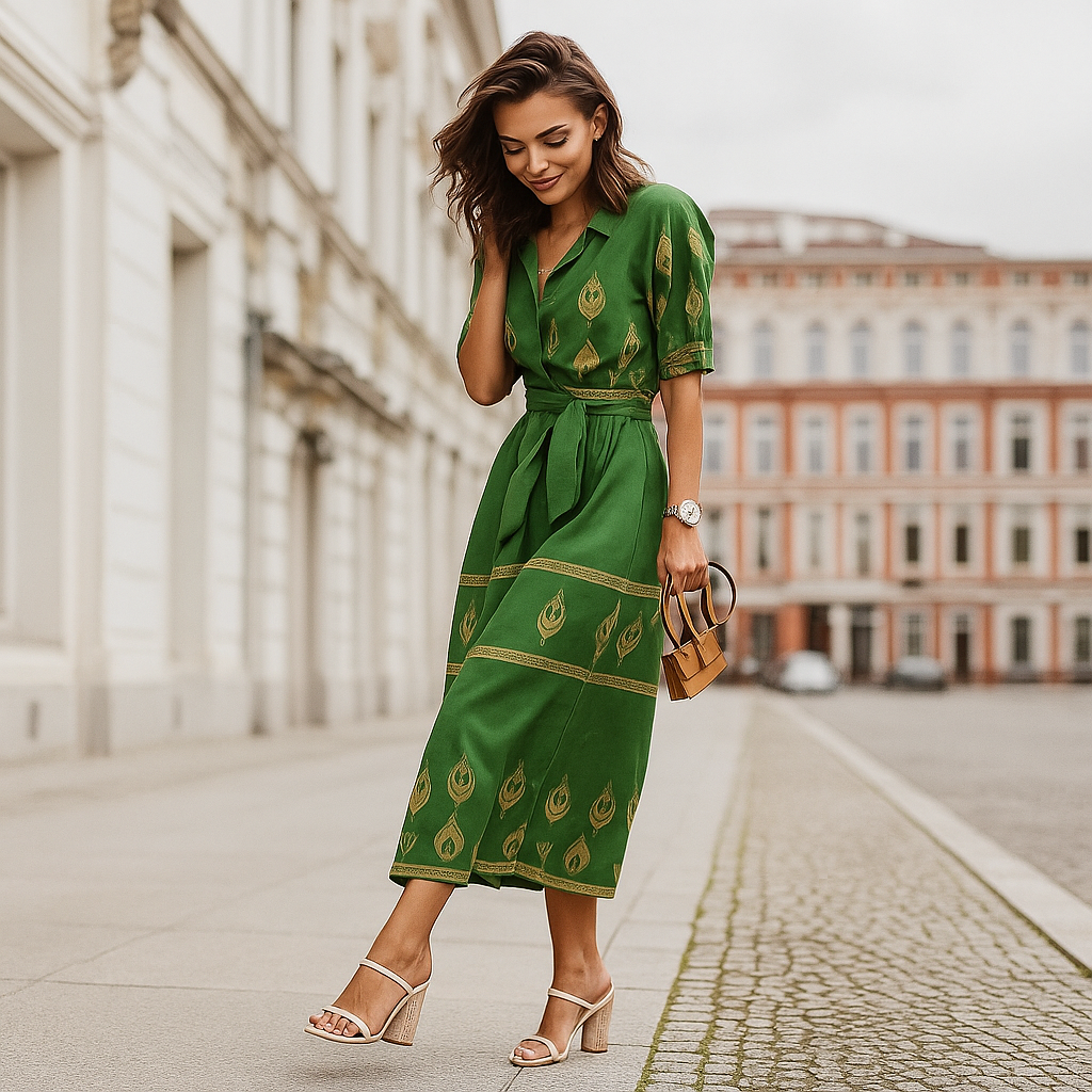 Linen Blend Casual Dress Belted Waistline