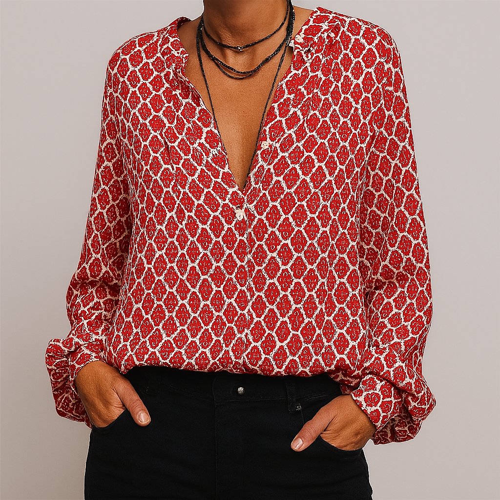 Women's V Neck Blouse Printed Elegant - Fashinoza