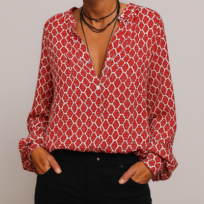 Women's V Neck Blouse Printed Elegant - Fashinoza