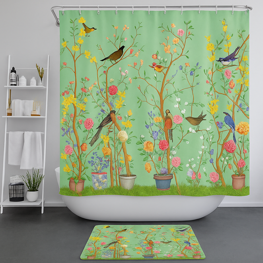 Green Bathroom Set With Matching Mat - Fashinoza