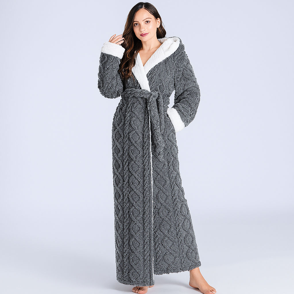 Women's Thick Hooded Flannel Bathrobe