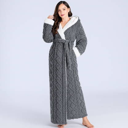 Women's Thick Hooded Flannel Bathrobe