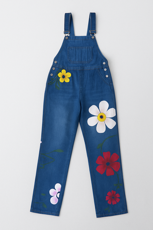 Women's Floral Denim Jumpsuit - Fashinoza