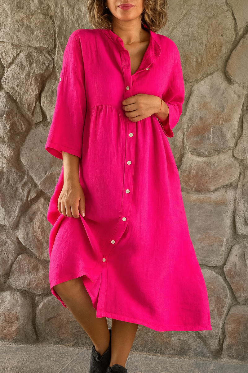 Cotton Linen Shirt Dress Relaxed Fit