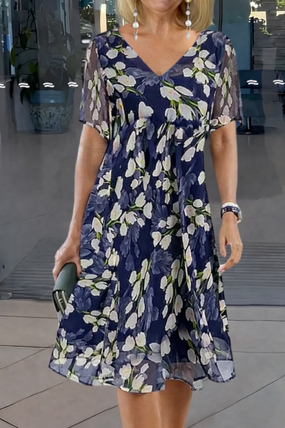 Women's Floral Print Double Layer Tunic Dress - Fashinoza