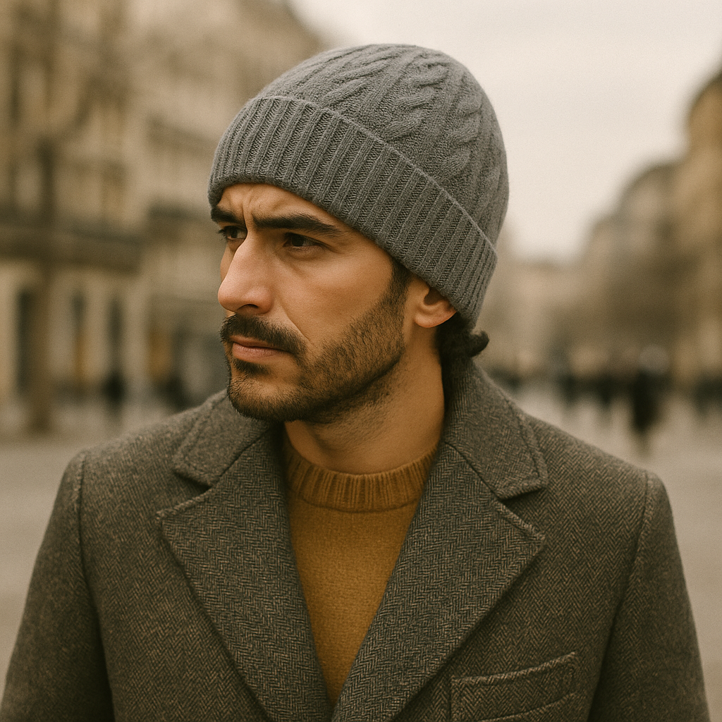 Men's Cashmere Beanie Classic Ribbed Knit