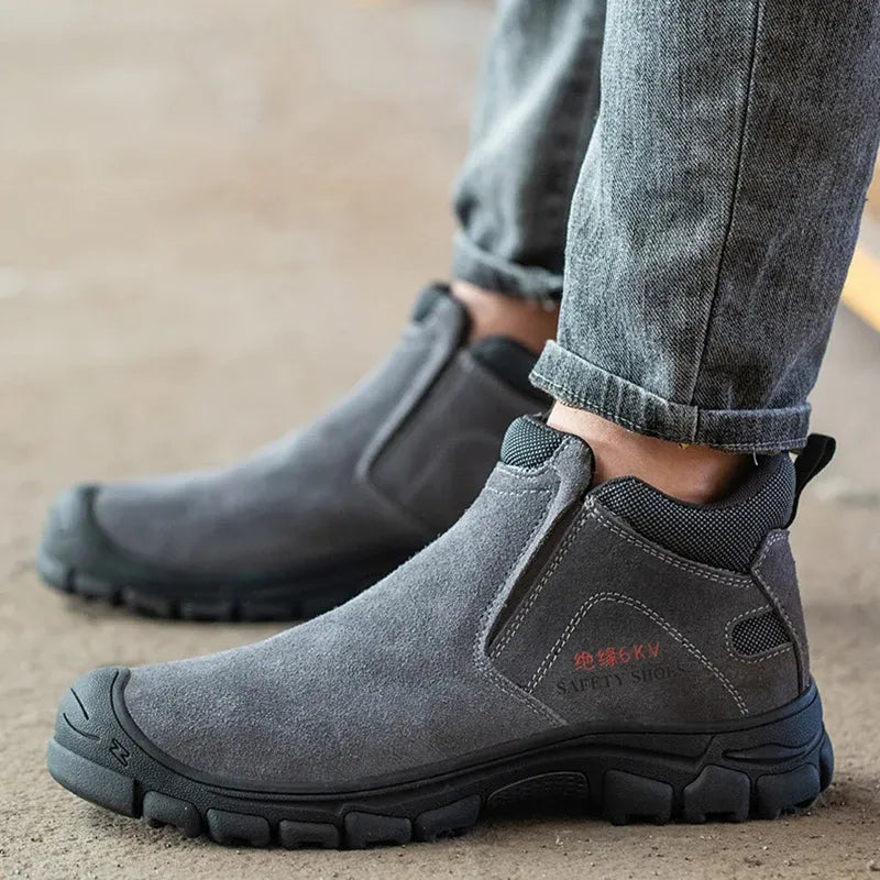 Men's Steel Toe Safety Shoes Leather Breathable Non-Slip 6KV Insulation Work Boots