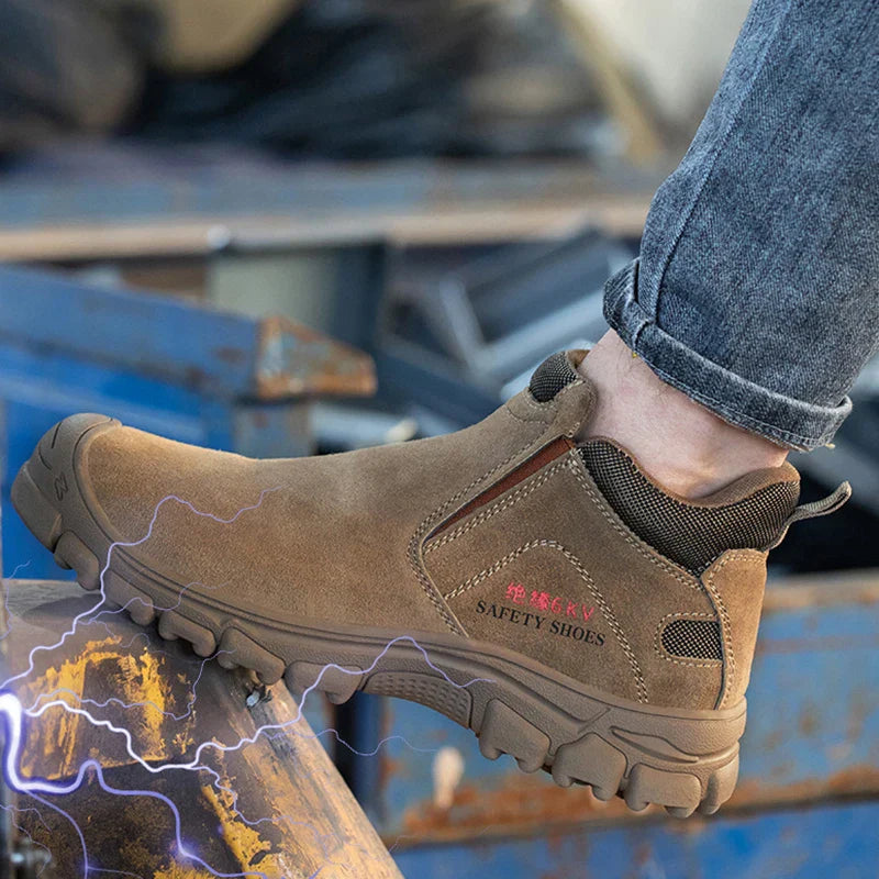 Men's Steel Toe Safety Shoes Leather Breathable Non-Slip 6KV Insulation Work Boots
