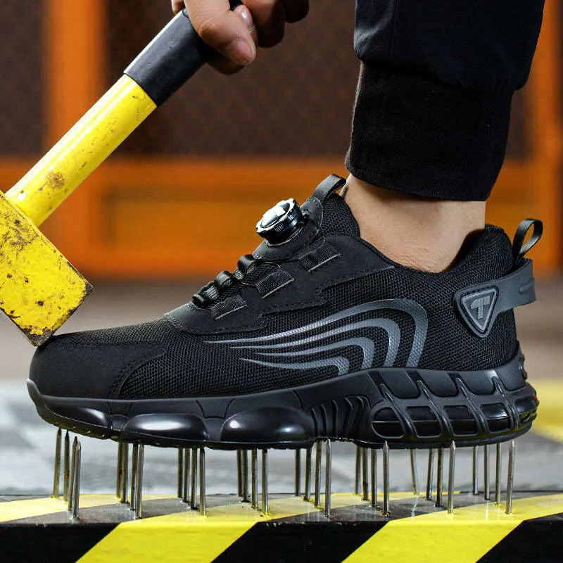 Men's Steel Toe Safety Shoes Rotating Button Lightweight Puncture Proof Work Boots