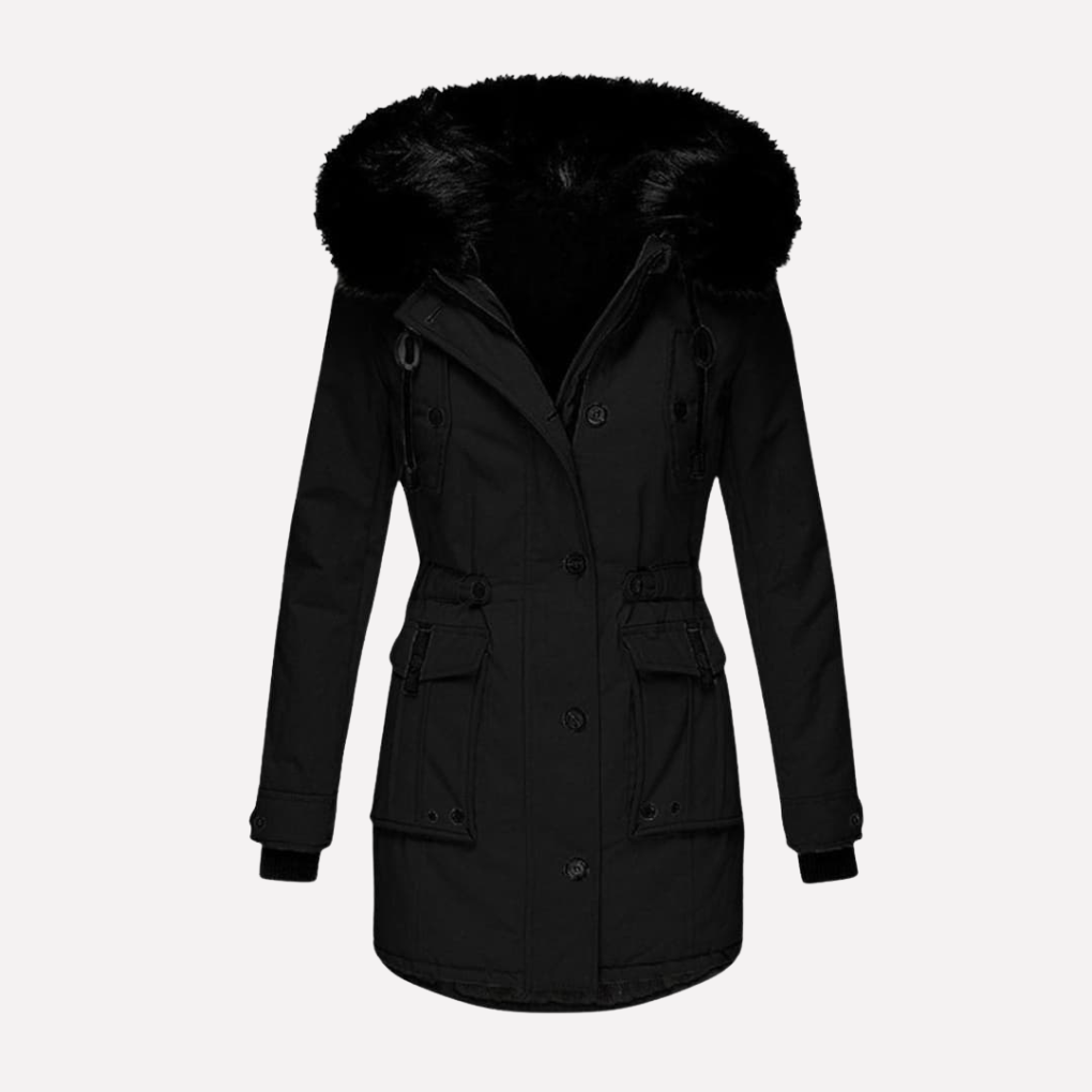 Women's Hooded Parka Jacket Flap Pockets
