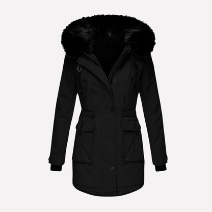 Women's Hooded Parka Jacket Flap Pockets