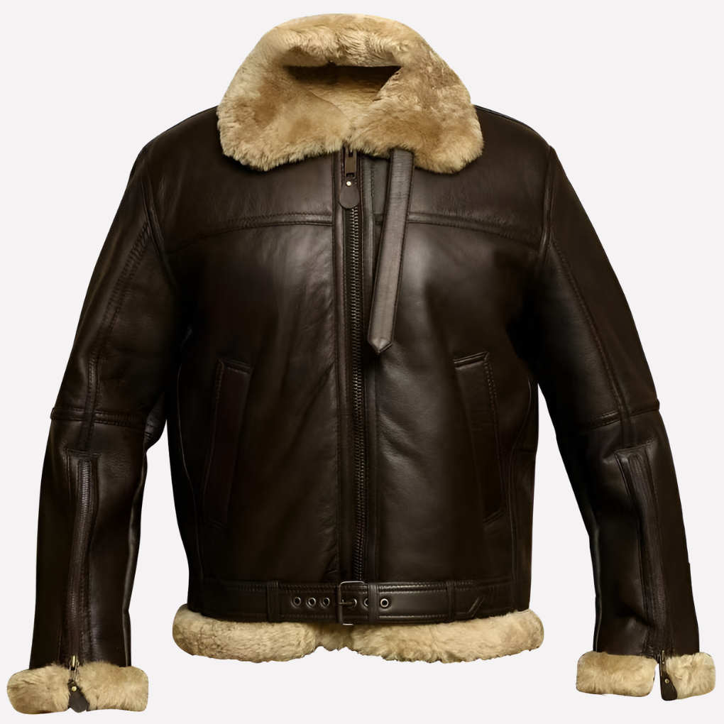 Men's Shearling Style Leather Jacket - Fashinoza