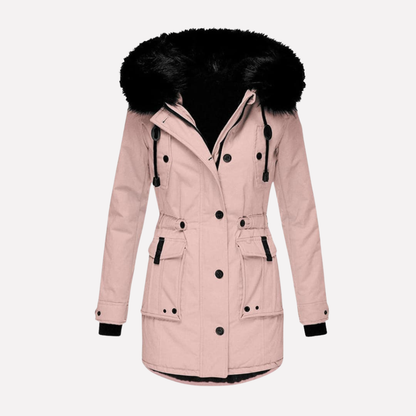 Women's Hooded Parka Jacket Flap Pockets
