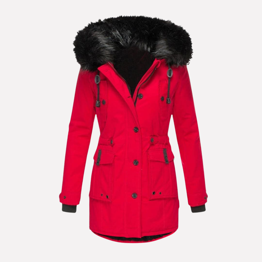 Women's Hooded Parka Jacket Flap Pockets