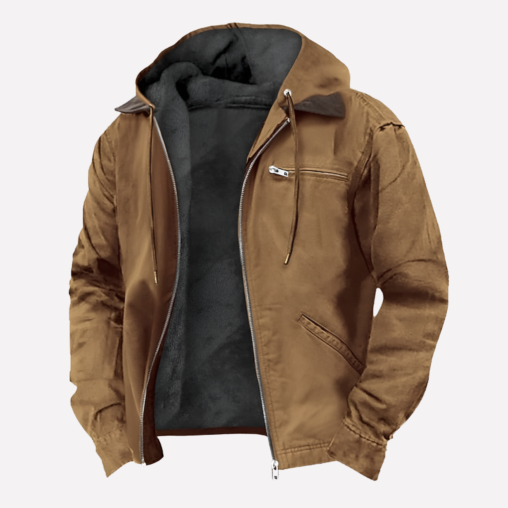 Men's Hooded Outdoor Jacket Zipper Pockets - Fashinoza