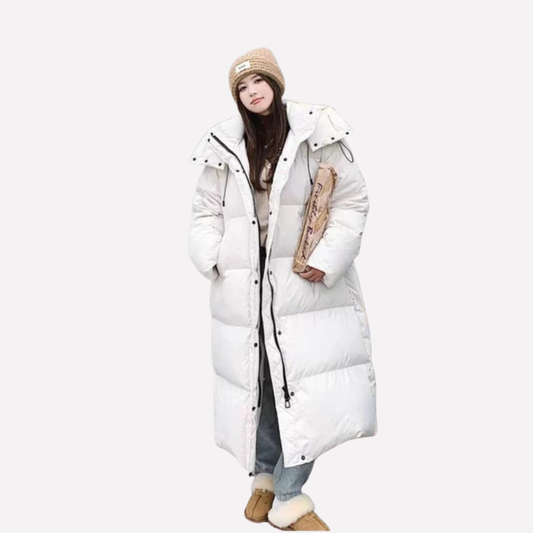 Women's Long Down Puffer Jacket With Hood - Fashinoza