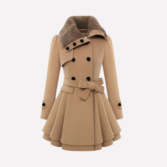 Women's Button Front Belted Winter Coat - Fashinoza