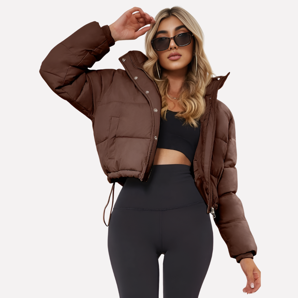 Women's Hooded Short Jacket Front Zip - Fashinoza