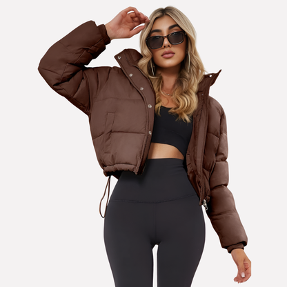 Women's Hooded Short Jacket Front Zip - Fashinoza