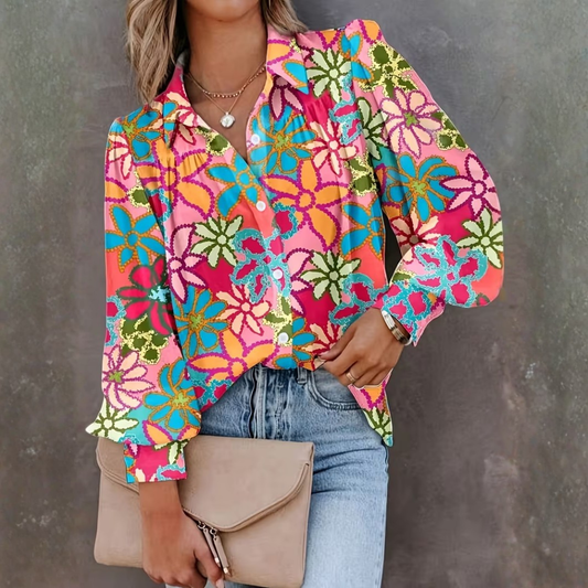 Women's Long-Sleeve Floral Shirt - Fashinoza