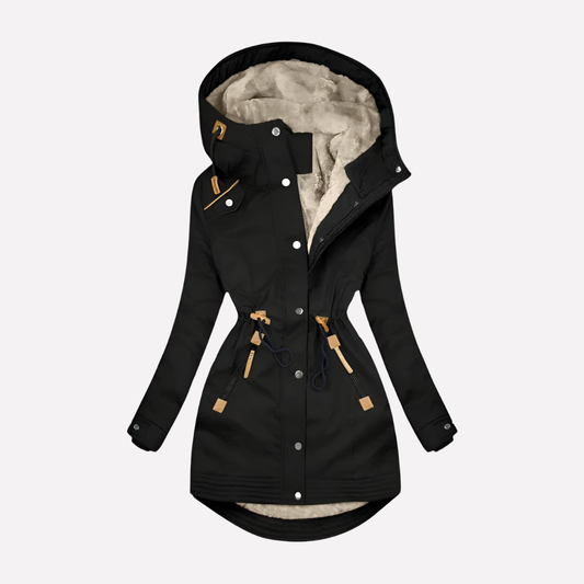 Women's Parka Lined Hood Drawstring Waist - Fashinoza