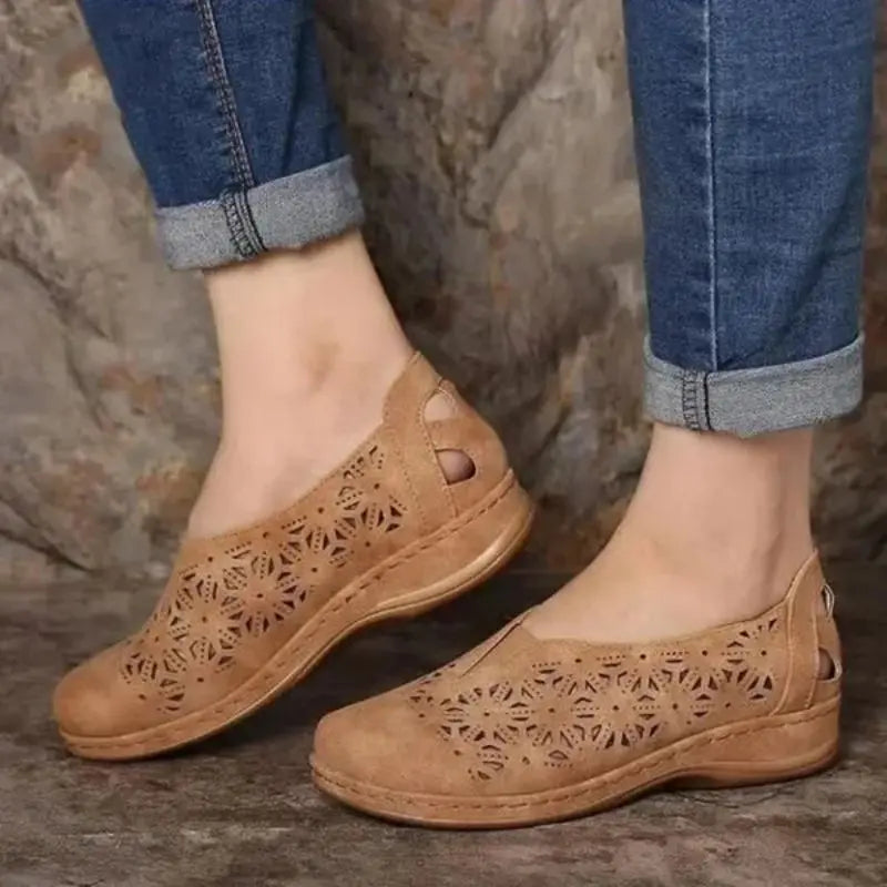 Women's Slip-On Shoes Low Wedge Cut-Out Design - 
Fashinoza