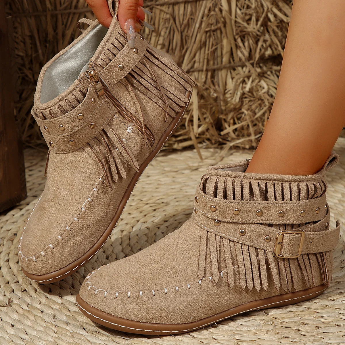 Women's Black Ankle Boots Buckle Comfortable - 
Fashinoza