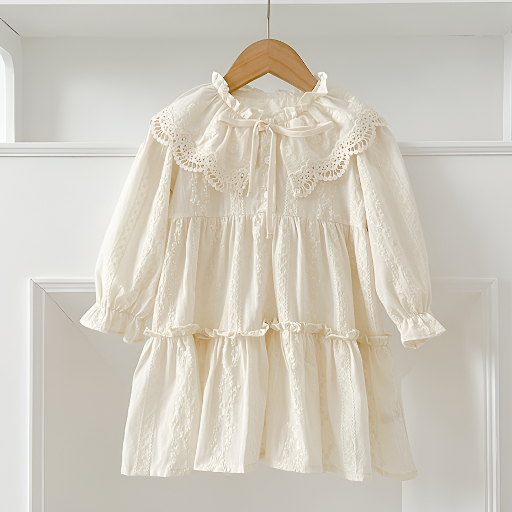Girls Vintage Dress Lace Collar Long Sleeves - Fashinoza