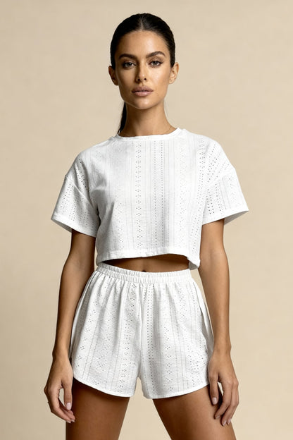Women's Cropped Pajama Set Cotton Summer Shorts - 
Fashinoza