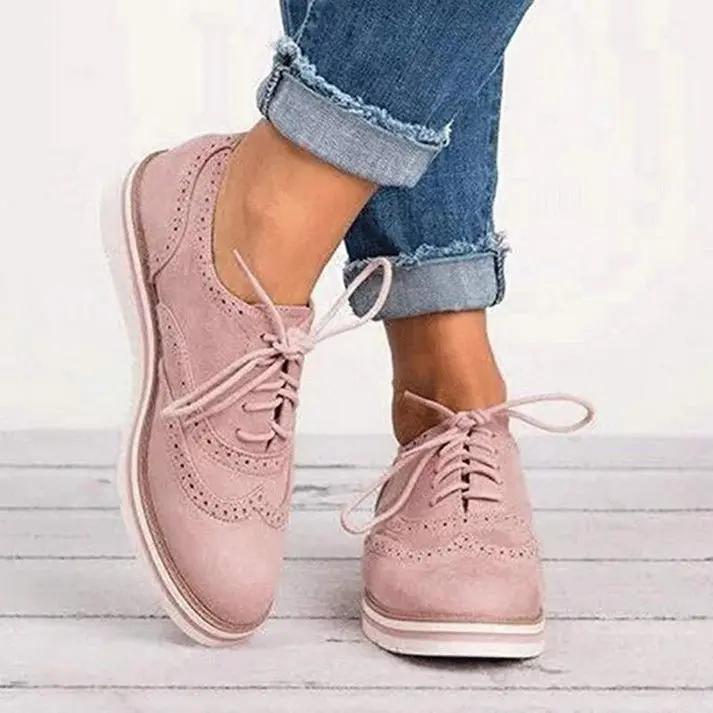 Women's Brogue Trainers Comfortable Leather Brown - 
Fashinoza