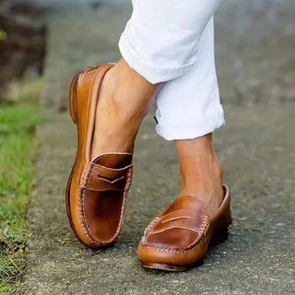 Women's Penny Loafers Leather Comfortable Brown - 
Fashinoza