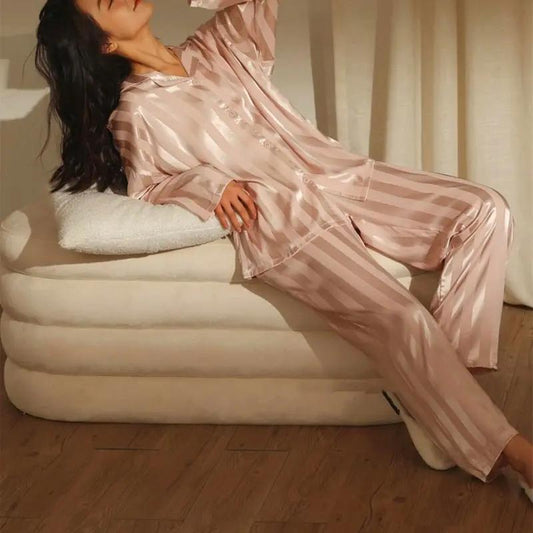 Women's Striped Pajama Set Cotton Comfortable - 
Fashinoza